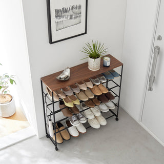 Rolling Five-Tier Shoe Rack (" H) - Steel + Wood - By Baano