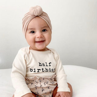 Half Birthday Organic Bodysuit Long Sleeve - By Baano