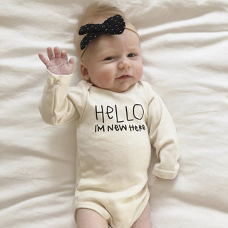 Hello I'm New Here Organic Bodysuit Long Sleeve - By Baano