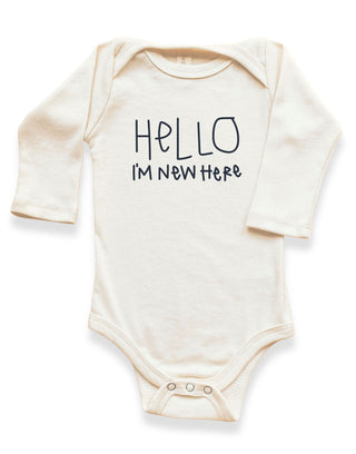 Hello I'm New Here Organic Bodysuit Long Sleeve - By Baano