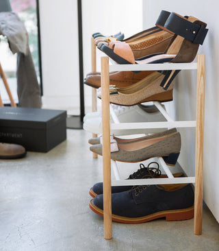 Expandable Shoe Rack (18" H) - Steel + Wood Yamazaki Home