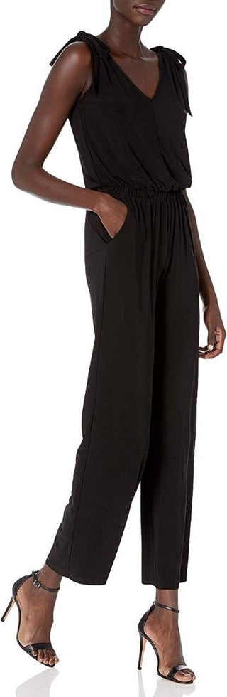 Laundry V - Neck Tie Shoulder Blouson Elastic Waist Solid Jumpsuit - Glamourous Grace