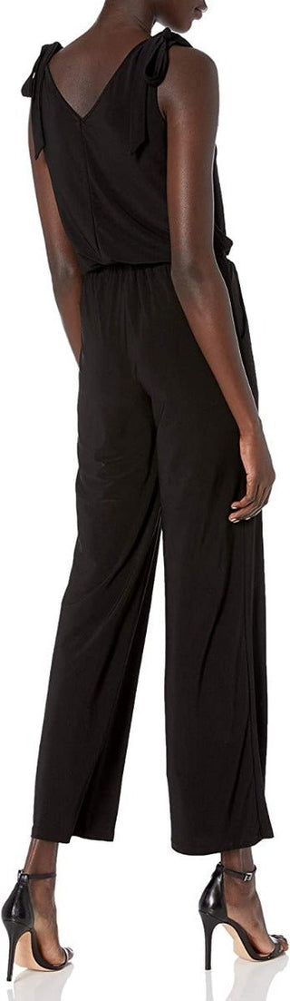 Laundry V - Neck Tie Shoulder Blouson Elastic Waist Solid Jumpsuit - Glamourous Grace