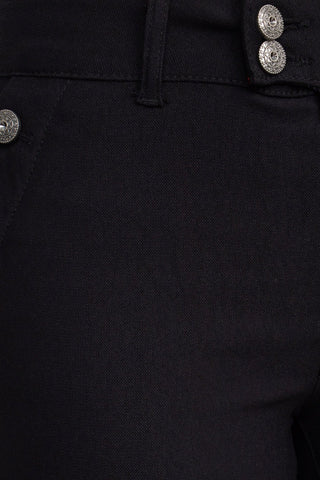 Sabrina Lauran NY Mid Waist Button Zipper Closure Belt Hoop Solid Stretch Denim Pants with Pockets - Glamourous Grace