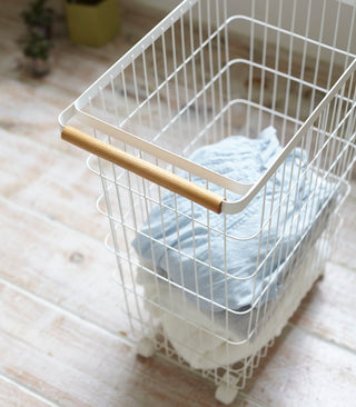 Rolling Wire Basket (24" H) - Steel + Wood Yamazaki Home