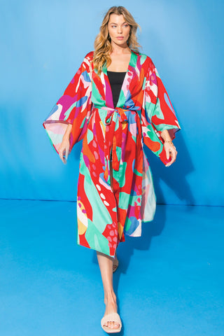 CANCUN GETAWAY SATIN MIDI KIMONO - By Baano