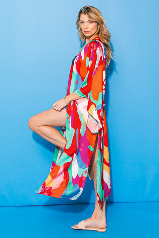 CANCUN GETAWAY SATIN MIDI KIMONO - By Baano