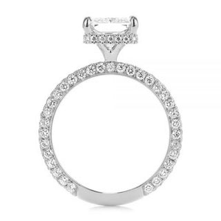 3.0ct Emerald Cut Moissanite Diamond Pavè Three Row Band Engagement Ring Ring Deluxe Fine Jewelry