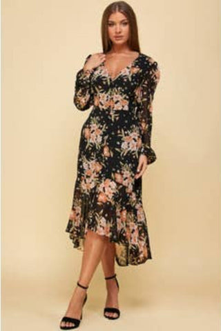 L/S Floral Midi Dress