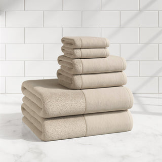 Cotton Linen-Like Border 6-Piece Towel Set - Priya Collection Great Bay Home