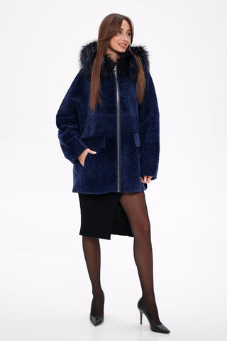 Genuine Shearling Silver Fox Trim Jacket