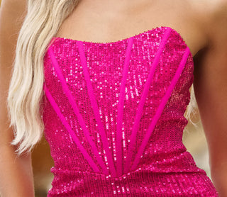 Gia Sequin Corset Mini Dress - Fuchsia - By Baano