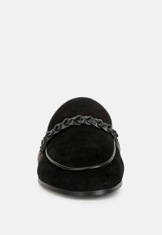Lavinia Suede Leather Braided Detail Mules