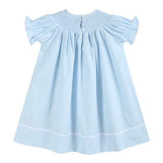 Light Blue Crosses Smocked Bishop Dress