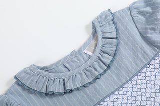 Light Blue Pinstripe Smocked Ruffle Dress