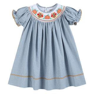 Light Blue Pinstripe Turkey Smocked Bishop Dress
