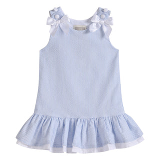 Light Blue Seersucker Ruffle Dress