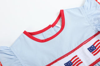 Light Blue USA Flag Smocked Dress