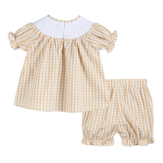 Light Brown Gingham Pumpkin Vine Dress and Bloomer Set