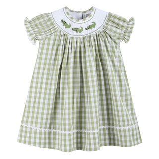 Light Green Alligator Smocked Bishop Dress