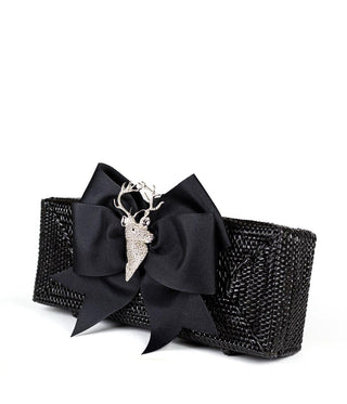 Colette - Black Grosgrain Bow & Rhinestone Adornment