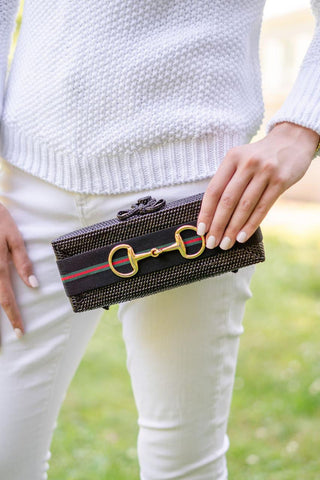 Colette - Black - Thin Black Green and Red Ribbon