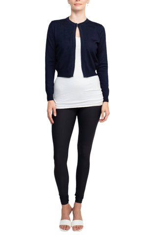 Luxxe Lane Crew Neck Open Front Hook Eye Closure Long Sleeve Lace Back Knit Bolero - Glamourous Grace