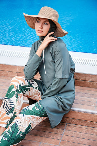 Woven Khaki Burkini Modest Swimwear M2261 - By Baano