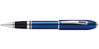 Peerless™ Translucent Quartz Blue Engraved Lacquer Platinum Plated Appointments Rollerball Pen - By Baano