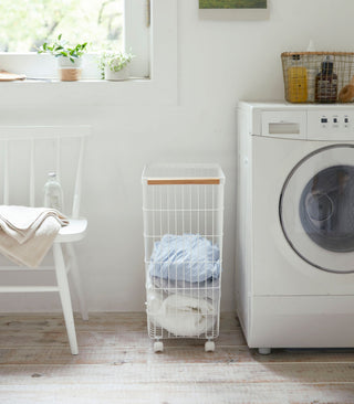 Rolling Wire Basket (24" H) - Steel + Wood Yamazaki Home