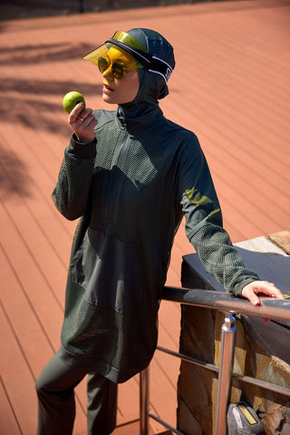 Khaki Full Coverage Tulle Detail Modest Swimwear Burkini Set M2534-3 - By Baano