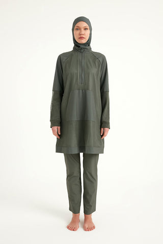 Khaki Full Coverage Tulle Detail Modest Swimwear Burkini Set M2534-3 - By Baano