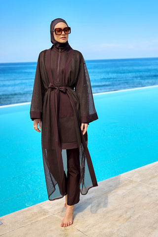 Brown Modest Full Coverage Mesh Kimono – Marina P2501-4 - By Baano