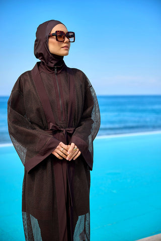 Brown Modest Full Coverage Mesh Kimono – Marina P2501-4 - By Baano