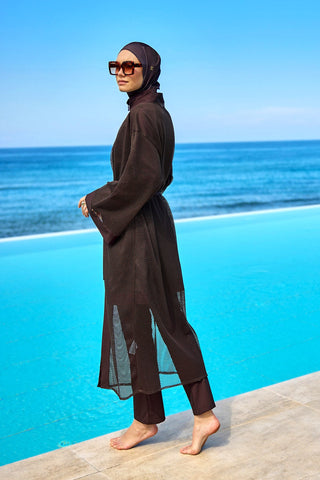 Brown Modest Full Coverage Mesh Kimono – Marina P2501-4 - By Baano