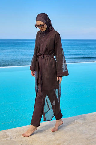 Brown Modest Full Coverage Mesh Kimono – Marina P2501-4 - By Baano