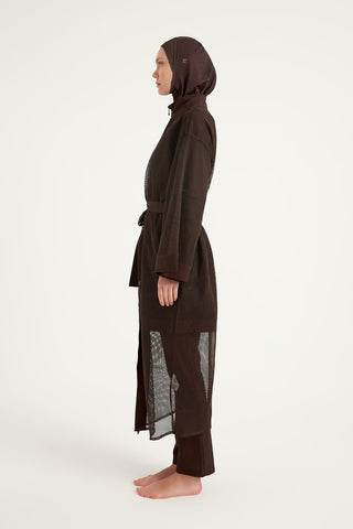 Brown Modest Full Coverage Mesh Kimono – Marina P2501-4 - By Baano