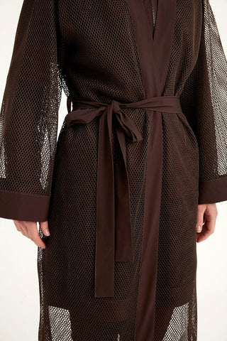 Brown Modest Full Coverage Mesh Kimono – Marina P2501-4 - By Baano