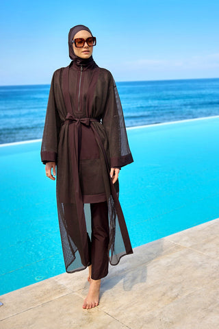 Brown Full Coverage Tulle Detail Modest Swimwear Burkini Set M2534-4 - By Baano
