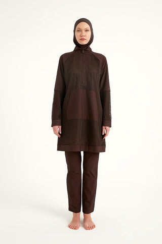 Brown Full Coverage Tulle Detail Modest Swimwear Burkini Set M2534-4 - By Baano