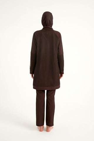 Brown Full Coverage Tulle Detail Modest Swimwear Burkini Set M2534-4 - By Baano