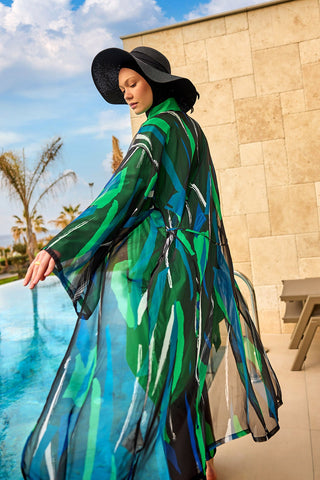 Silky Modest Full Coverage Kimono – Lightweight Elegant Swim Cover P2503-1 - By Baano
