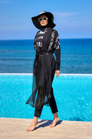 Marina Black Sleeveless Silky Kimono - P2502 - By Baano
