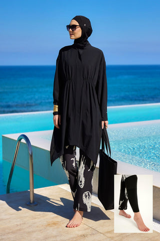 Black Asymmetric Cut Premium Full Coverage Swimwear Set M2503-3 - By Baano