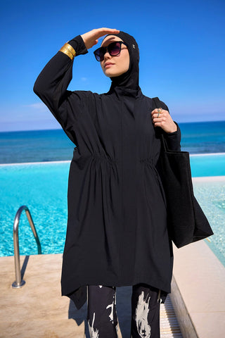 Black Asymmetric Cut Premium Full Coverage Swimwear Set M2503-3 - By Baano