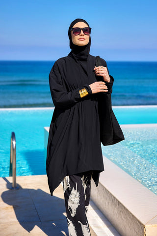 Black Asymmetric Cut Premium Full Coverage Swimwear Set M2503-3 - By Baano