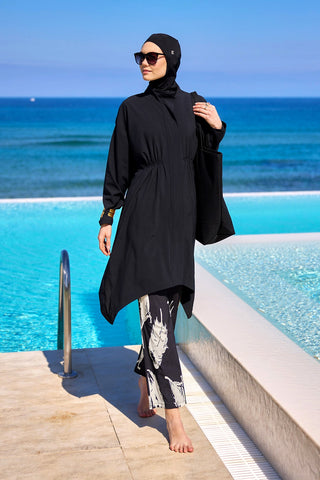 Black Asymmetric Cut Premium Full Coverage Swimwear Set M2503-3 - By Baano