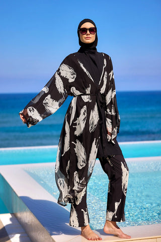 Black Asymmetric Cut Premium Full Coverage Swimwear Set M2503-3 - By Baano