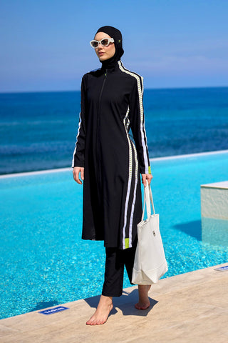 Marina Black Full Coverage Modest Swimsuit - M2529 - By Baano