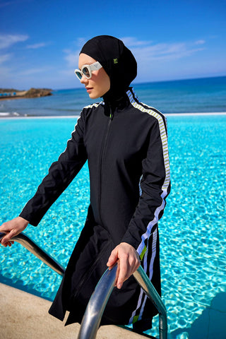 Marina Black Full Coverage Modest Swimsuit - M2529 - By Baano